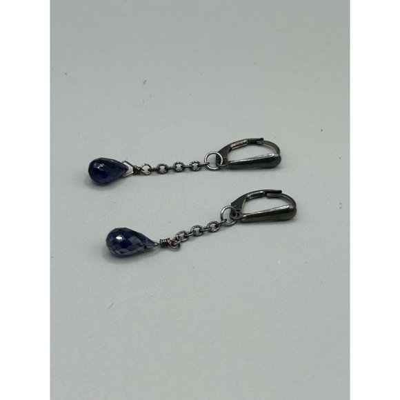 Sterling Silver Chain Dangles Earrings Sterling Silver Semi Precious Stone Drops - Picture 5 of 8